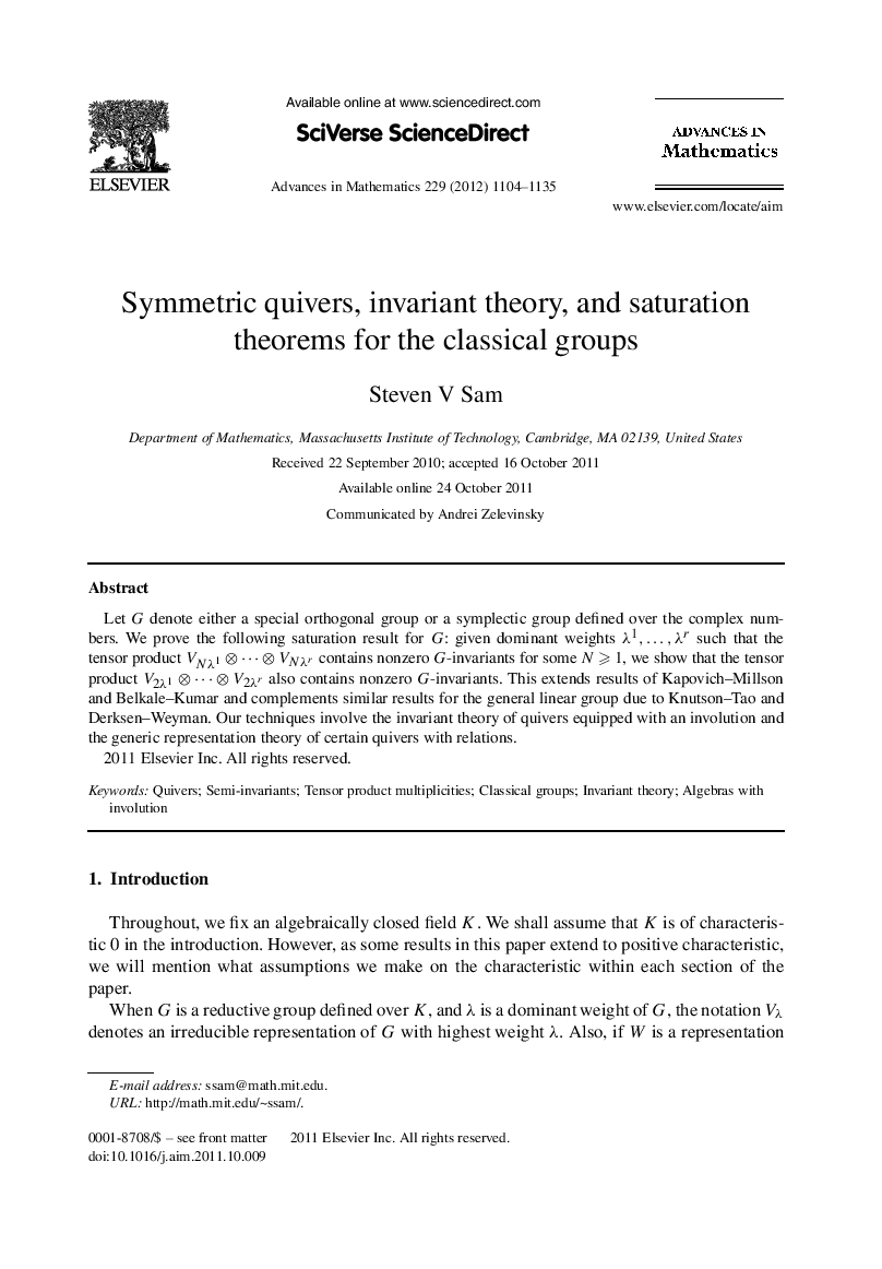 Symmetric quivers, invariant theory, and saturation theorems for the classical groups