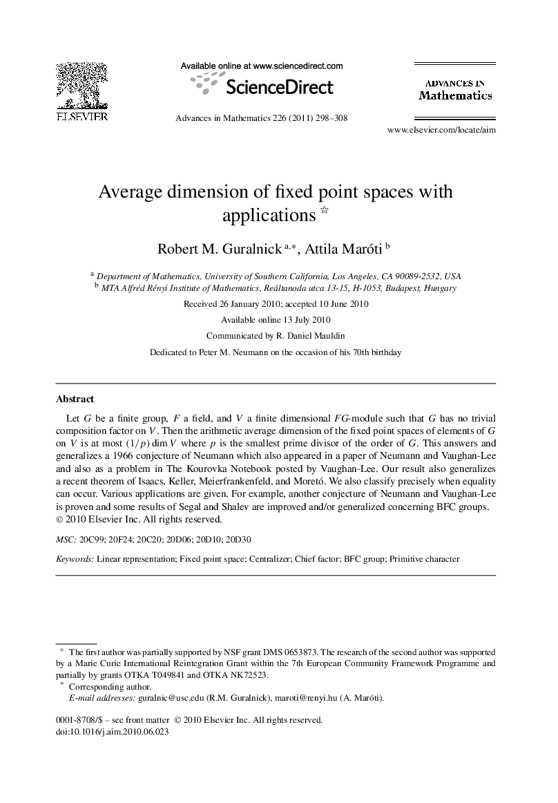 Average dimension of fixed point spaces with applications