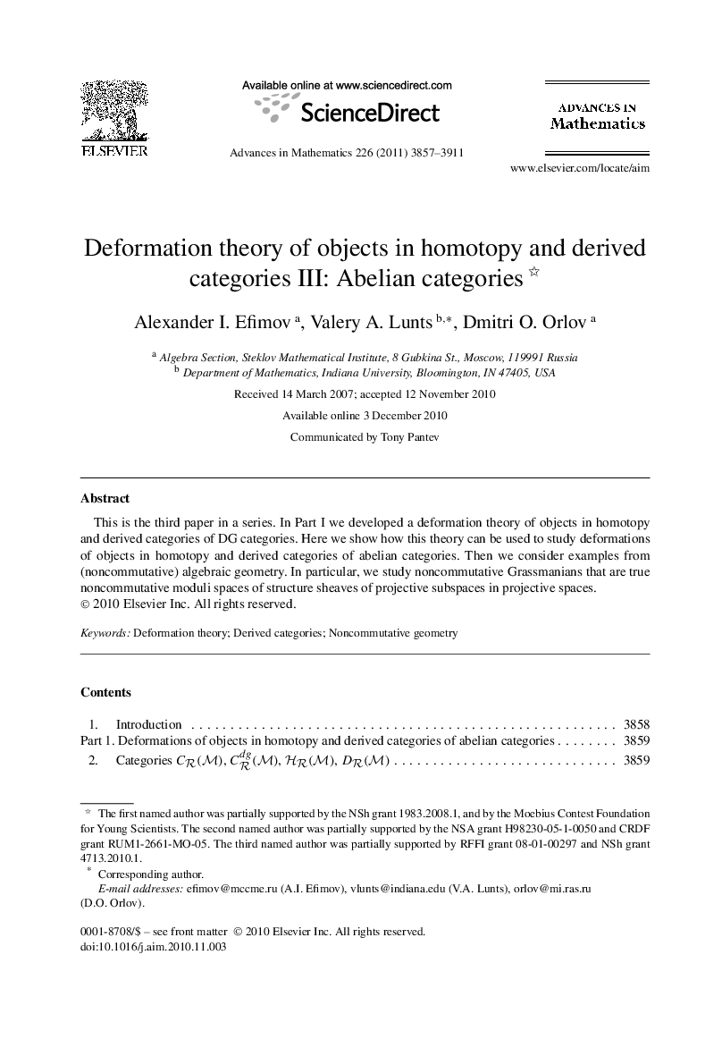 Deformation theory of objects in homotopy and derived categories III: Abelian categories