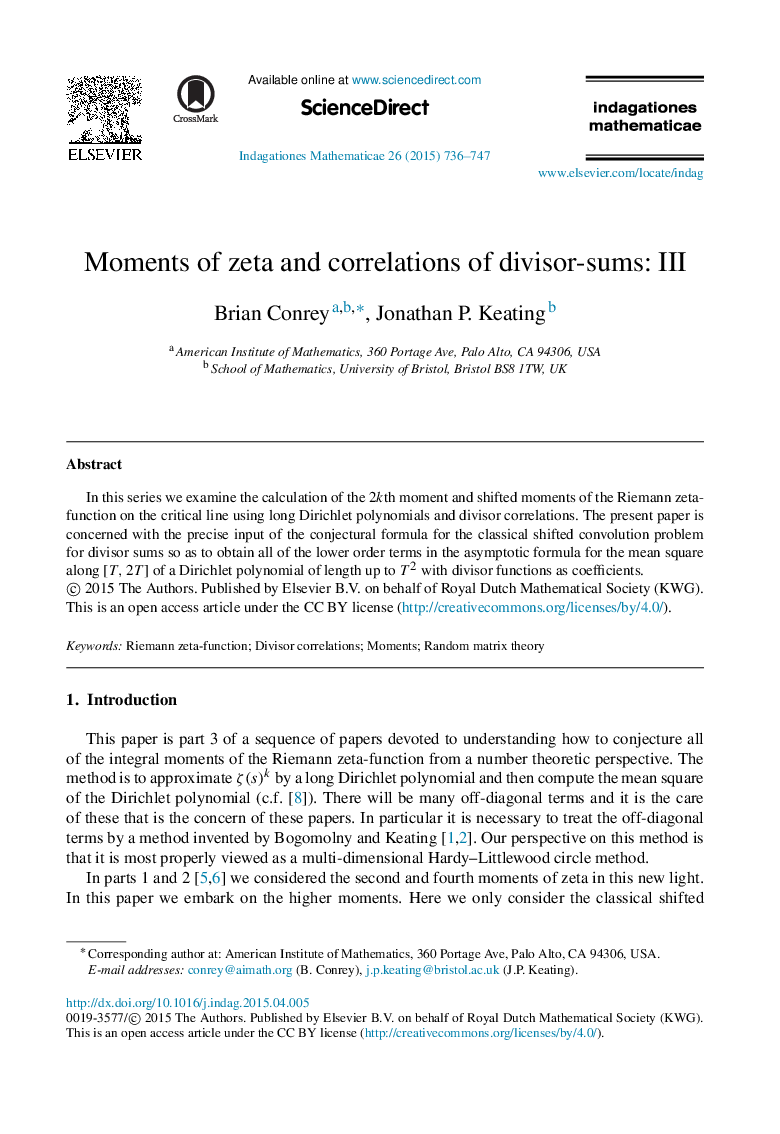 Moments of zeta and correlations of divisor-sums: III