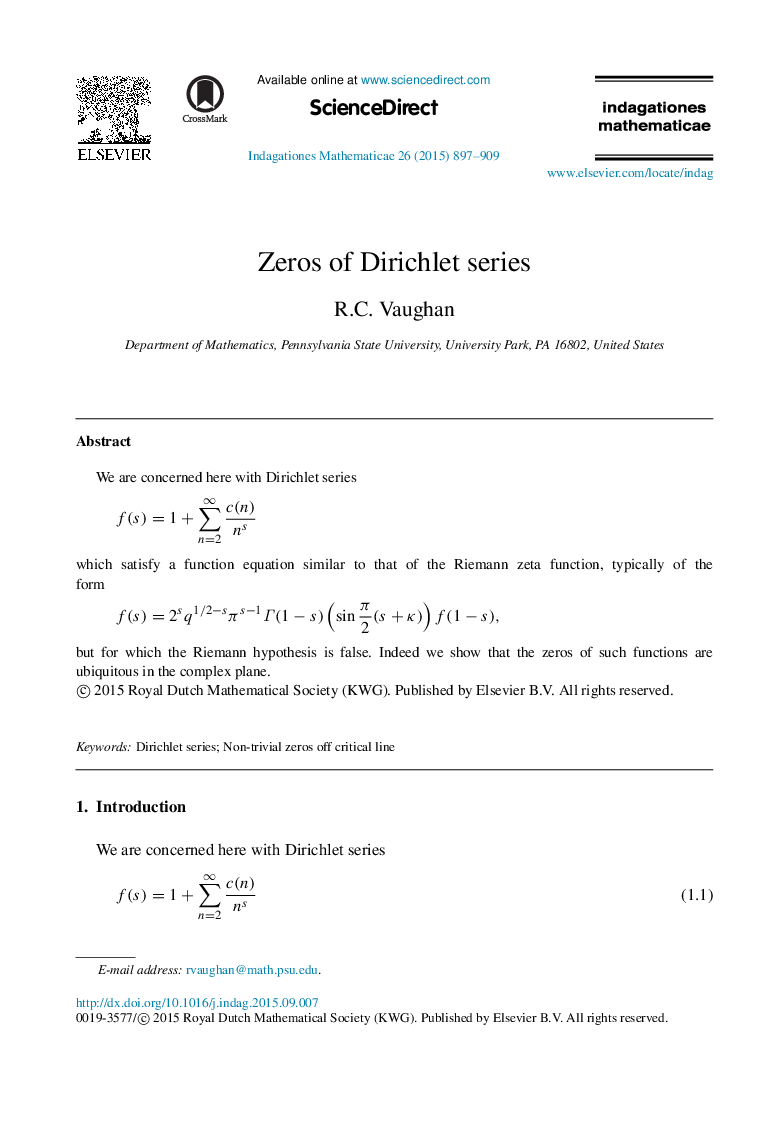 Zeros of Dirichlet series