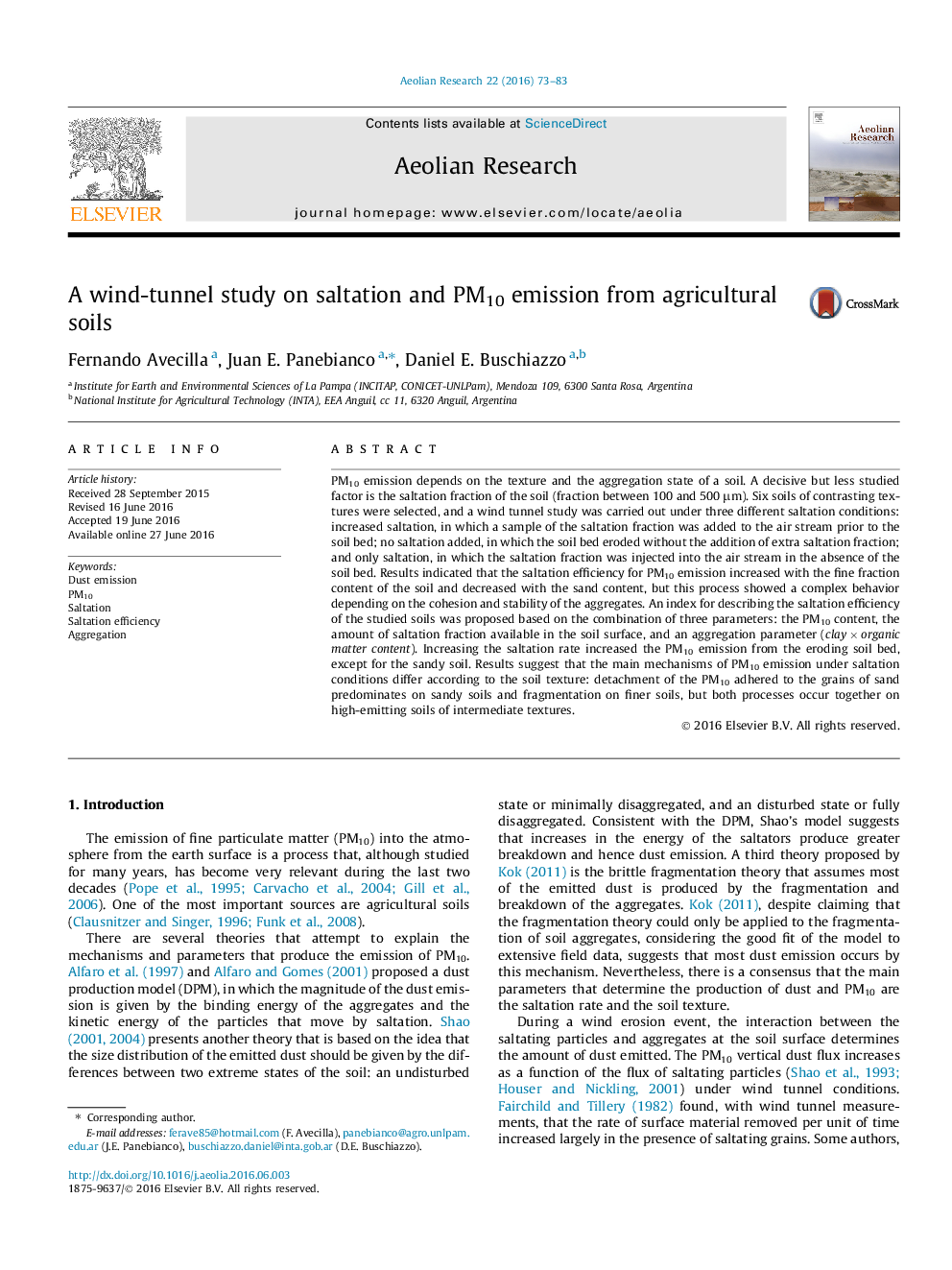 A wind-tunnel study on saltation and PM10 emission from agricultural soils