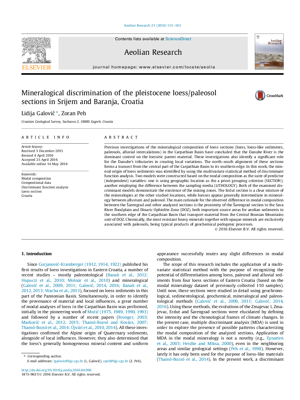 Mineralogical discrimination of the pleistocene loess/paleosol sections in Srijem and Baranja, Croatia