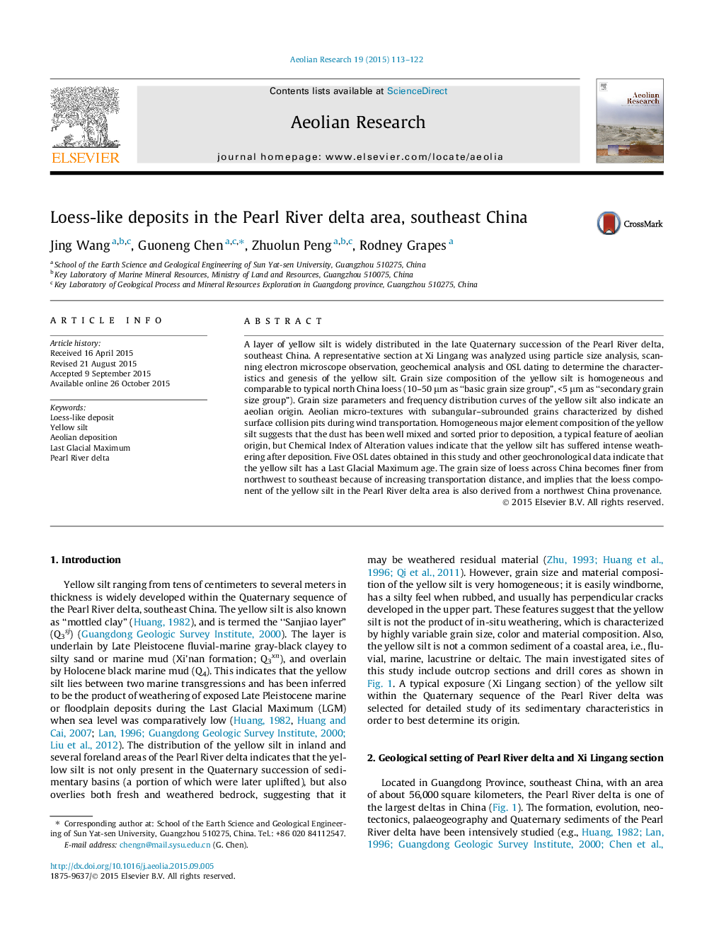 Loess-like deposits in the Pearl River delta area, southeast China