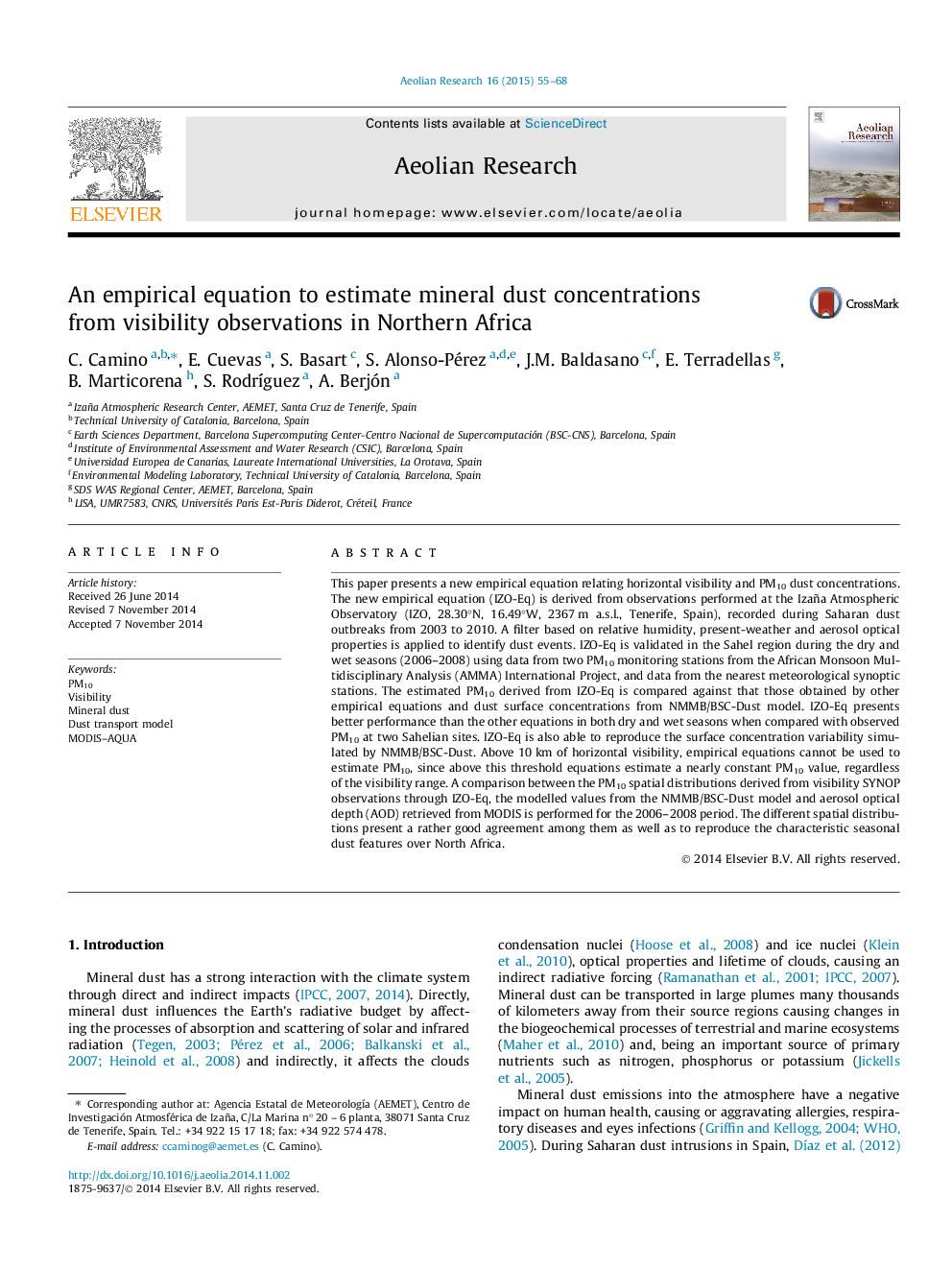 An empirical equation to estimate mineral dust concentrations from visibility observations in Northern Africa