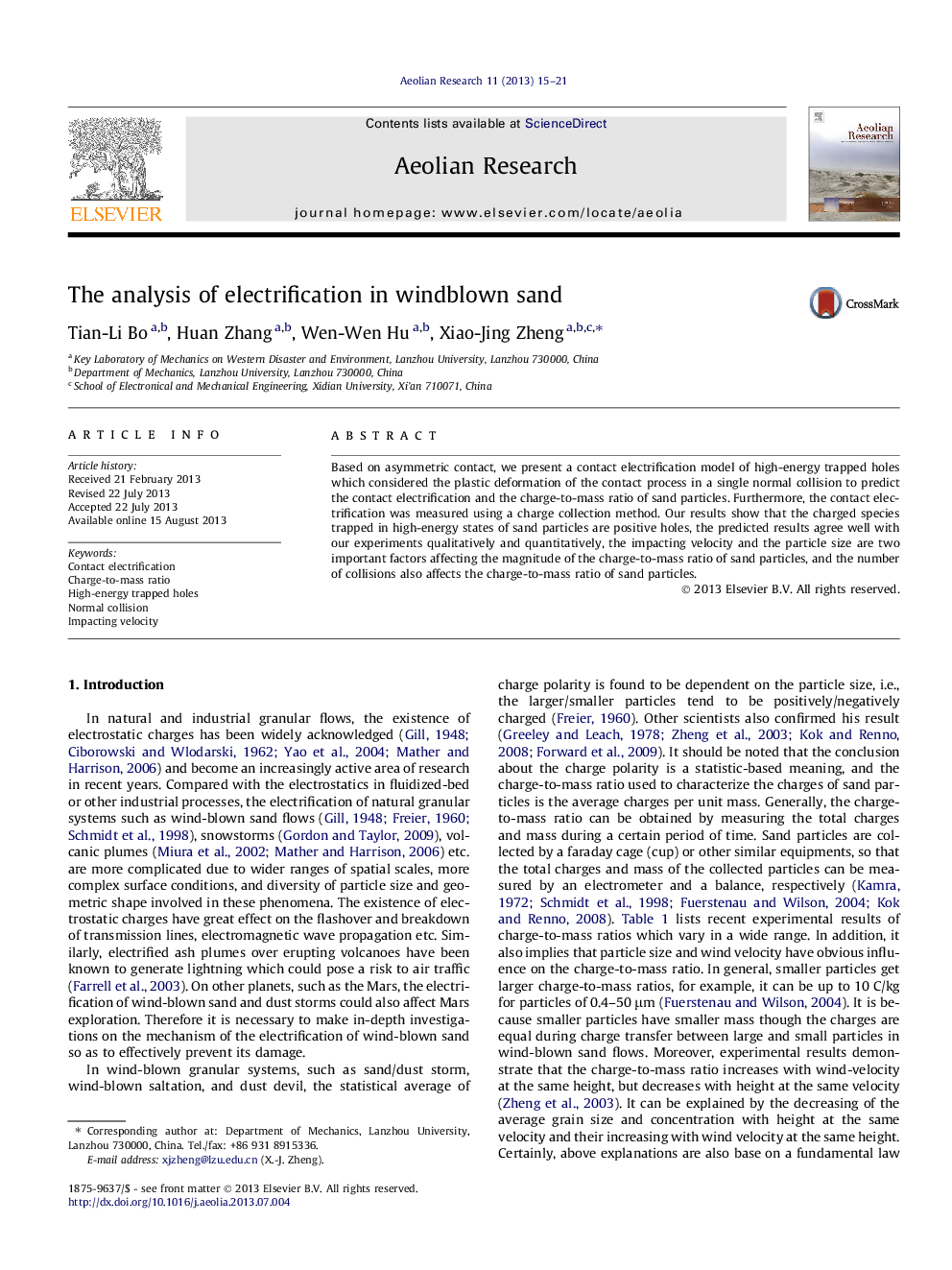 The analysis of electrification in windblown sand