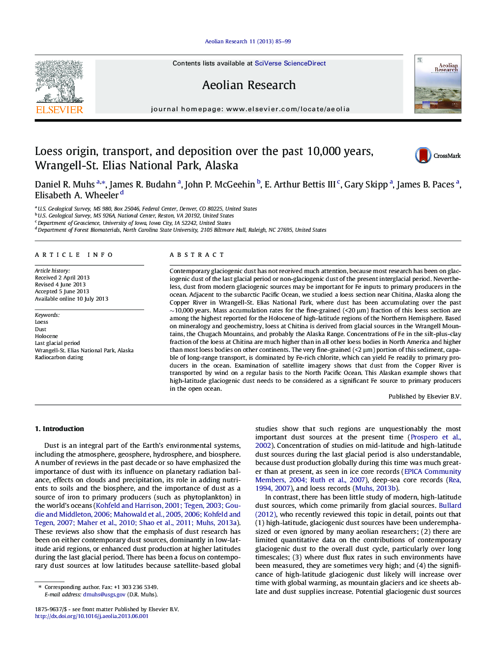 Loess origin, transport, and deposition over the past 10,000Â years, Wrangell-St. Elias National Park, Alaska