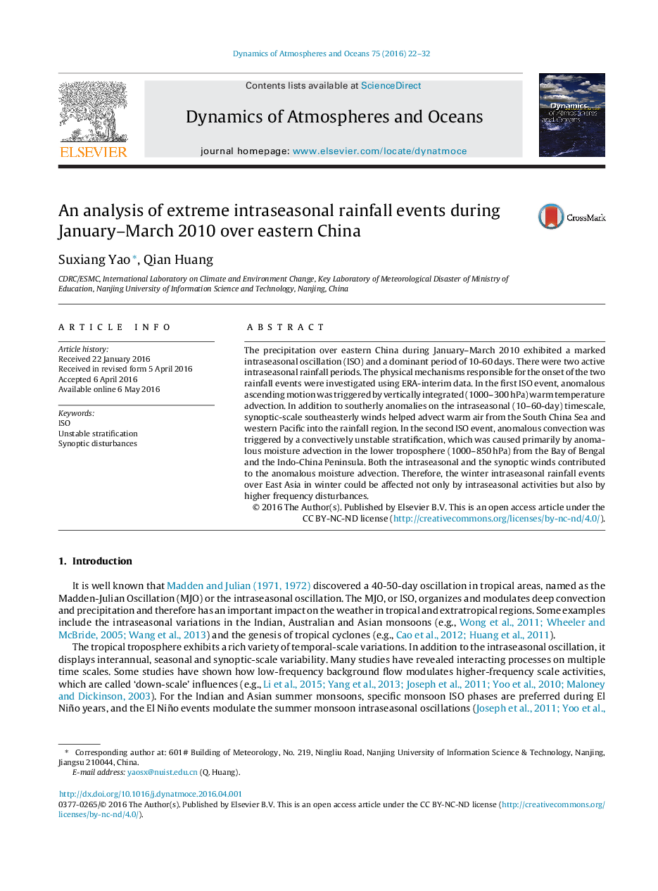 An analysis of extreme intraseasonal rainfall events during January-March 2010 over eastern China