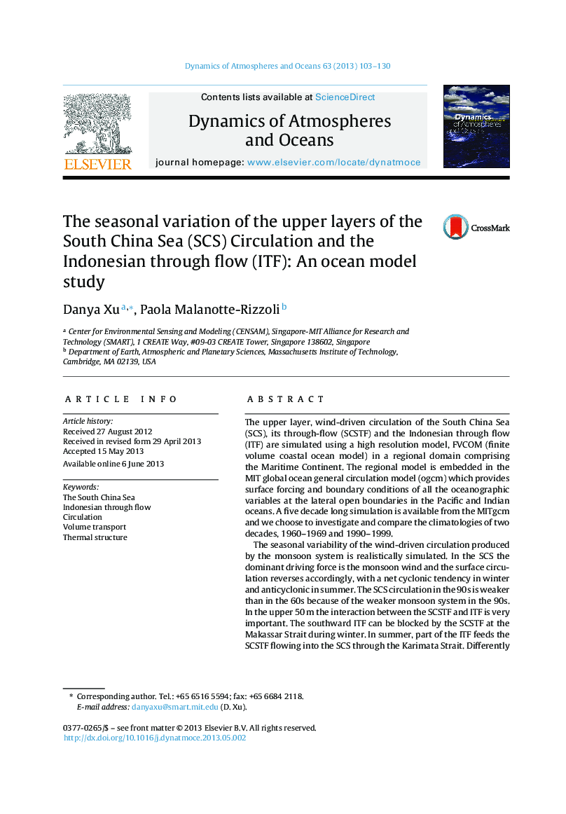 The seasonal variation of the upper layers of the South China Sea (SCS) circulation and the Indonesian through flow (ITF): An ocean model study