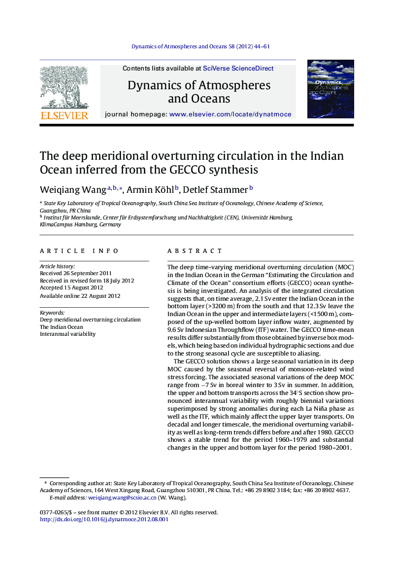 The deep meridional overturning circulation in the Indian Ocean inferred from the GECCO synthesis
