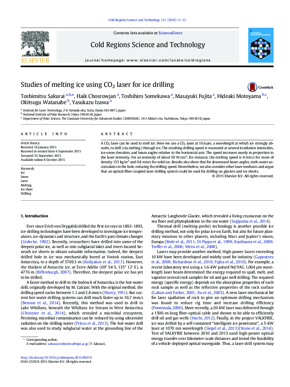 Studies of melting ice using CO2 laser for ice drilling