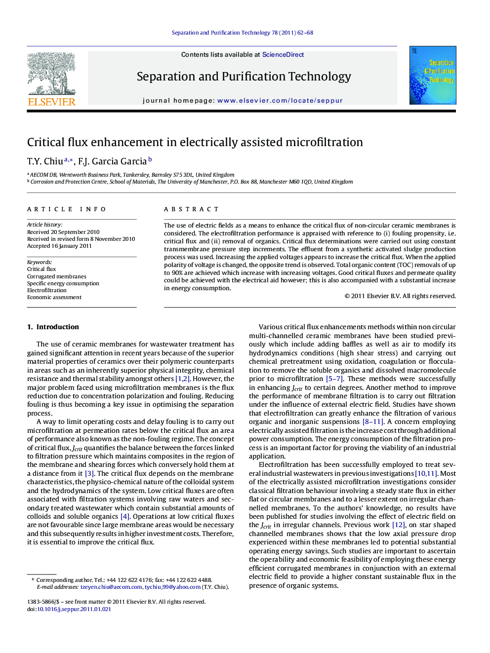 Critical flux enhancement in electrically assisted microfiltration