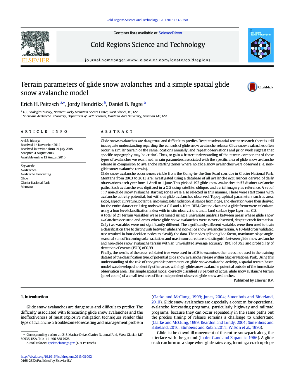 Terrain parameters of glide snow avalanches and a simple spatial glide snow avalanche model