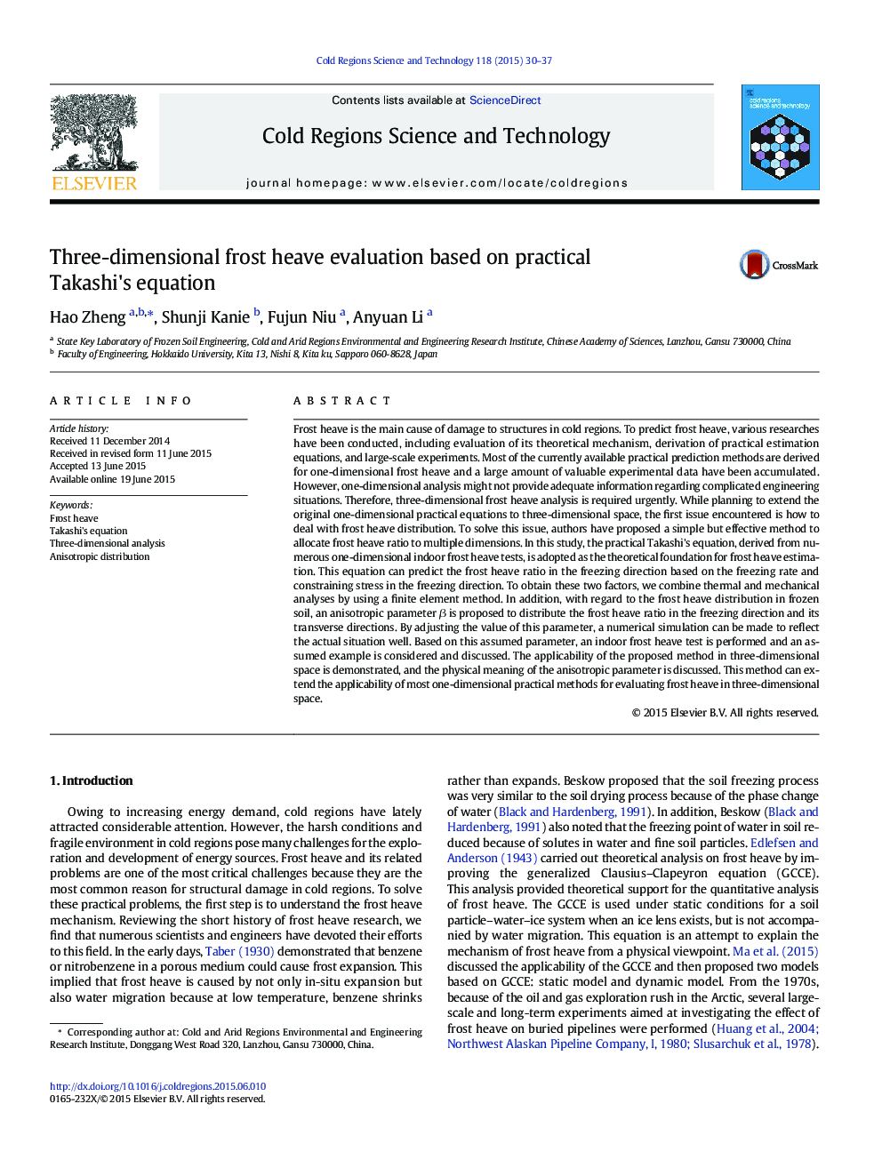 Three-dimensional frost heave evaluation based on practical Takashi's equation