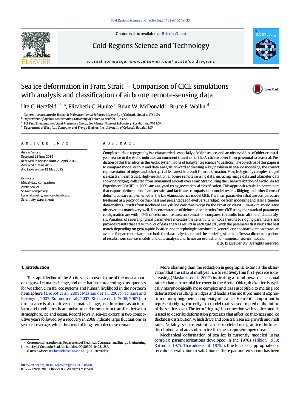 Sea ice deformation in Fram Strait - Comparison of CICE simulations with analysis and classification of airborne remote-sensing data