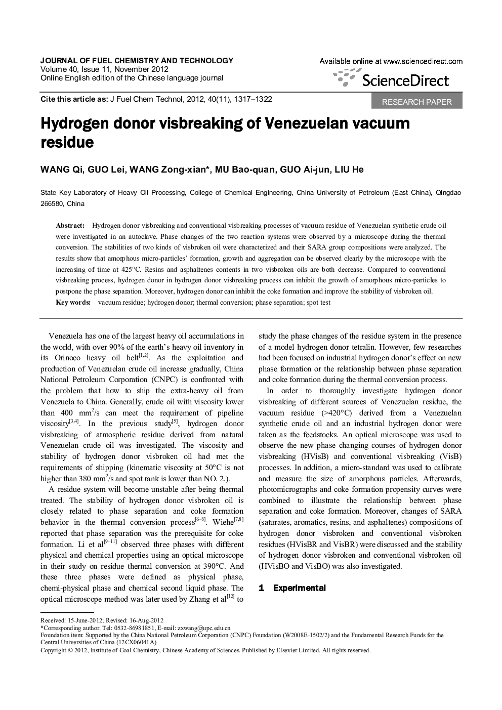 Hydrogen donor visbreaking of Venezuelan vacuum residue 