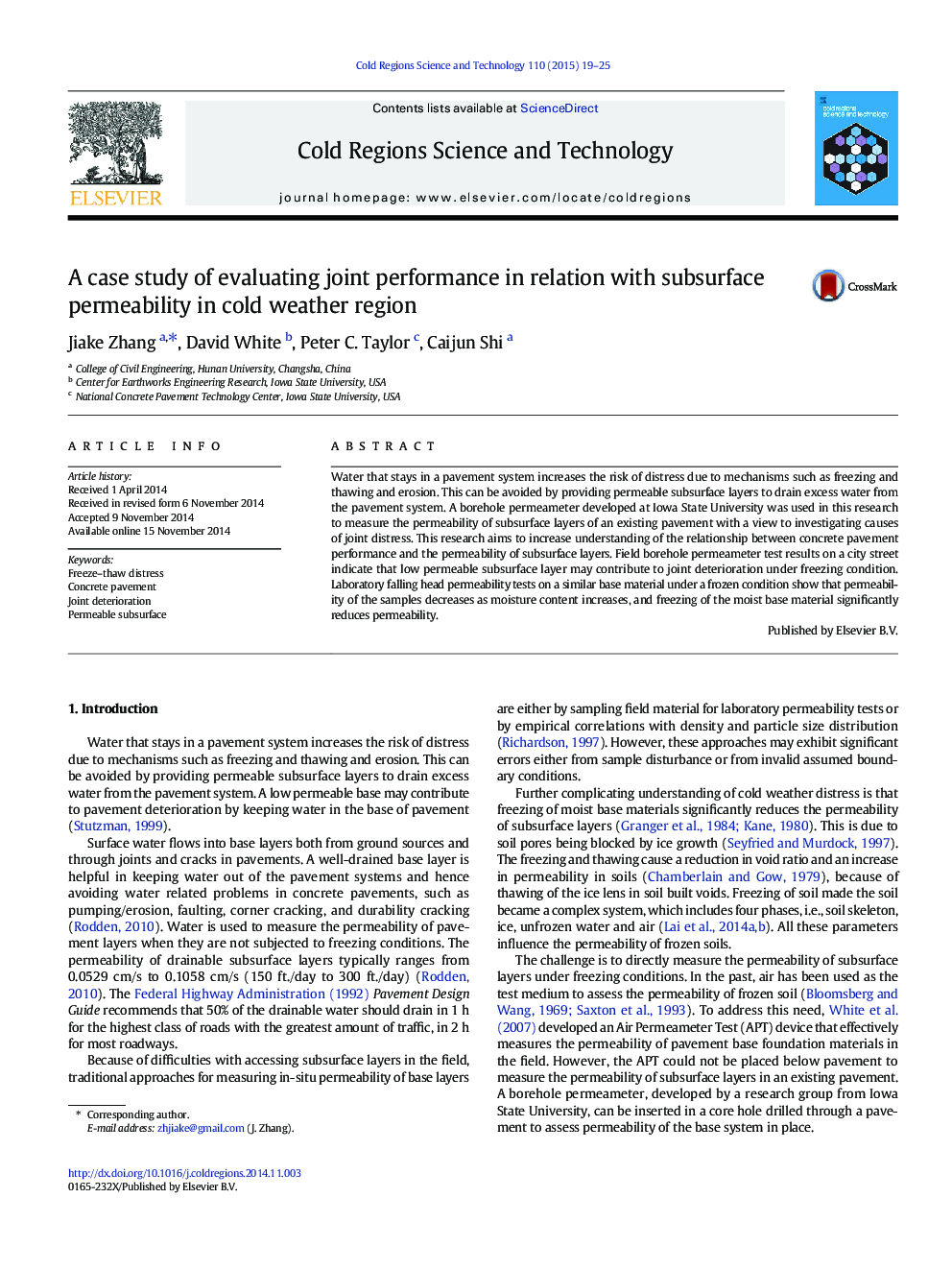 A case study of evaluating joint performance in relation with subsurface permeability in cold weather region