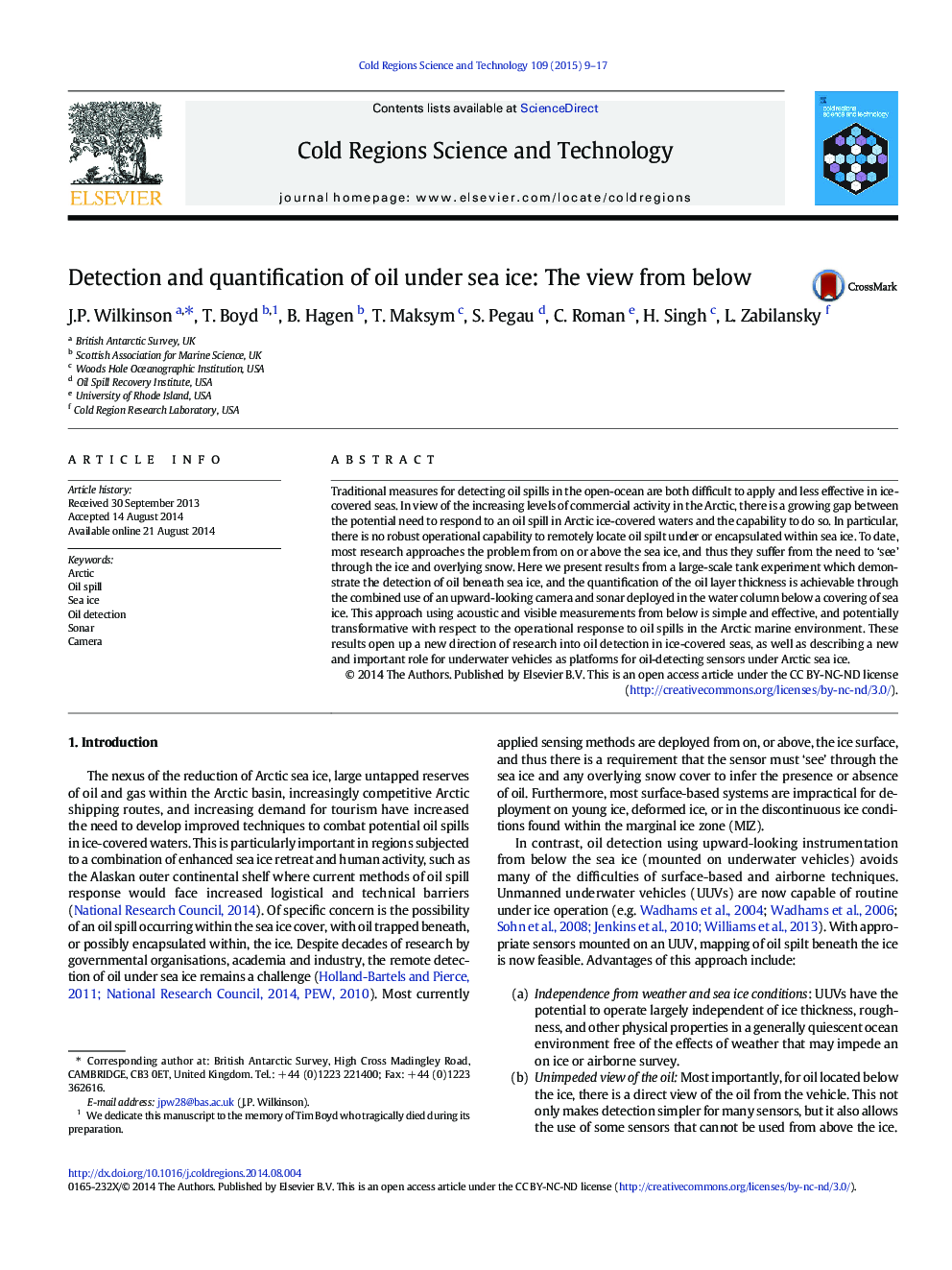 Detection and quantification of oil under sea ice: The view from below