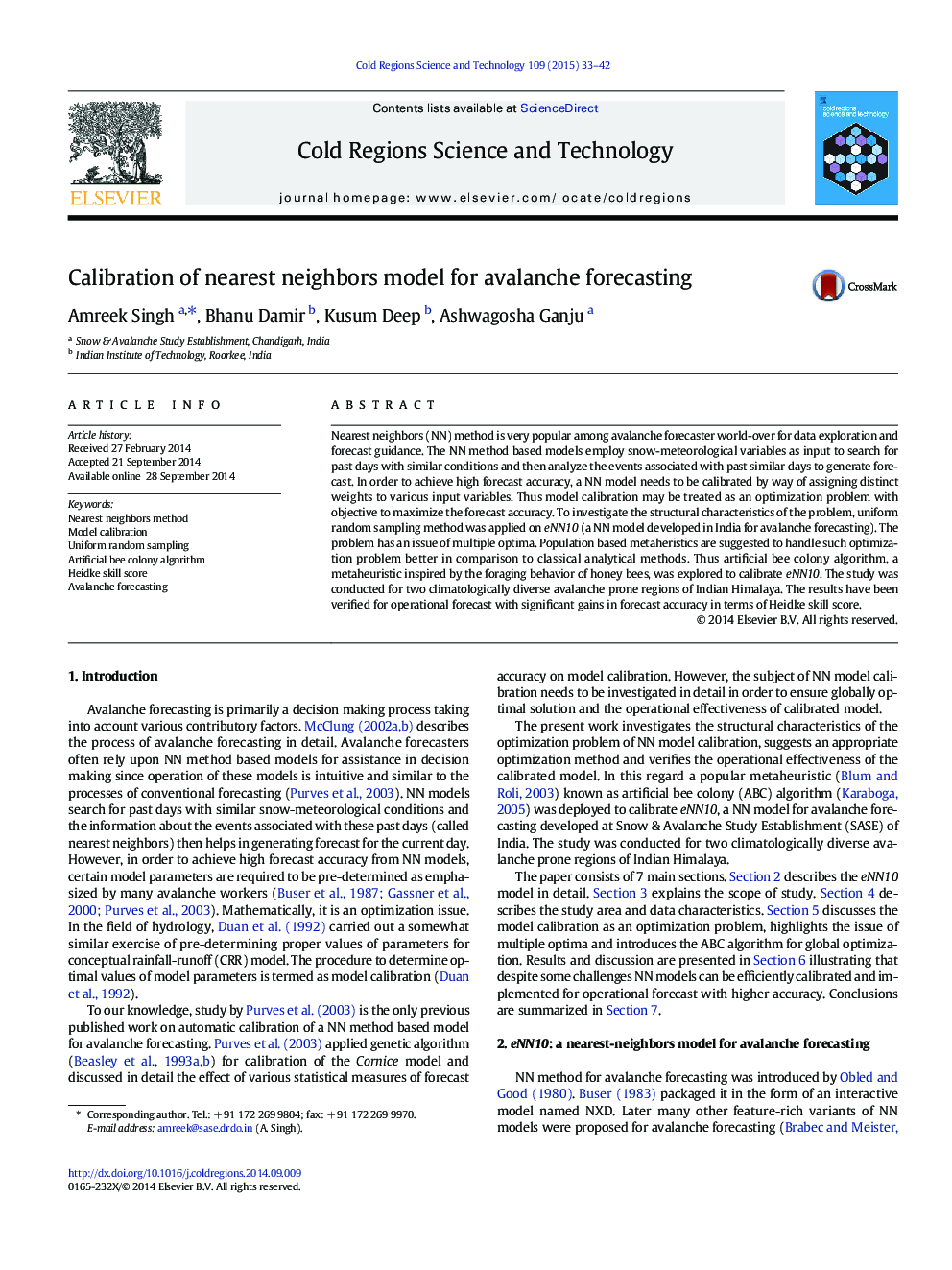 Calibration of nearest neighbors model for avalanche forecasting