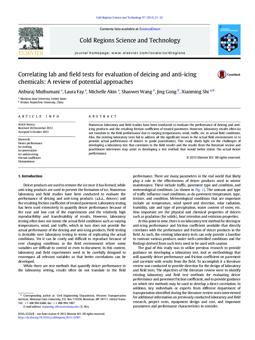 Correlating lab and field tests for evaluation of deicing and anti-icing chemicals: A review of potential approaches
