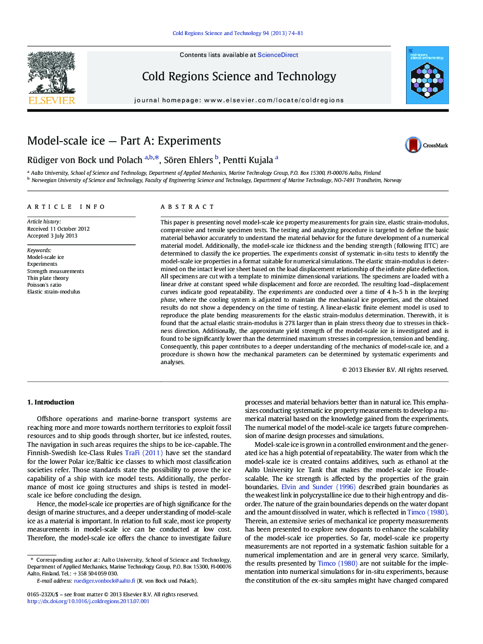 Model-scale ice - Part A: Experiments