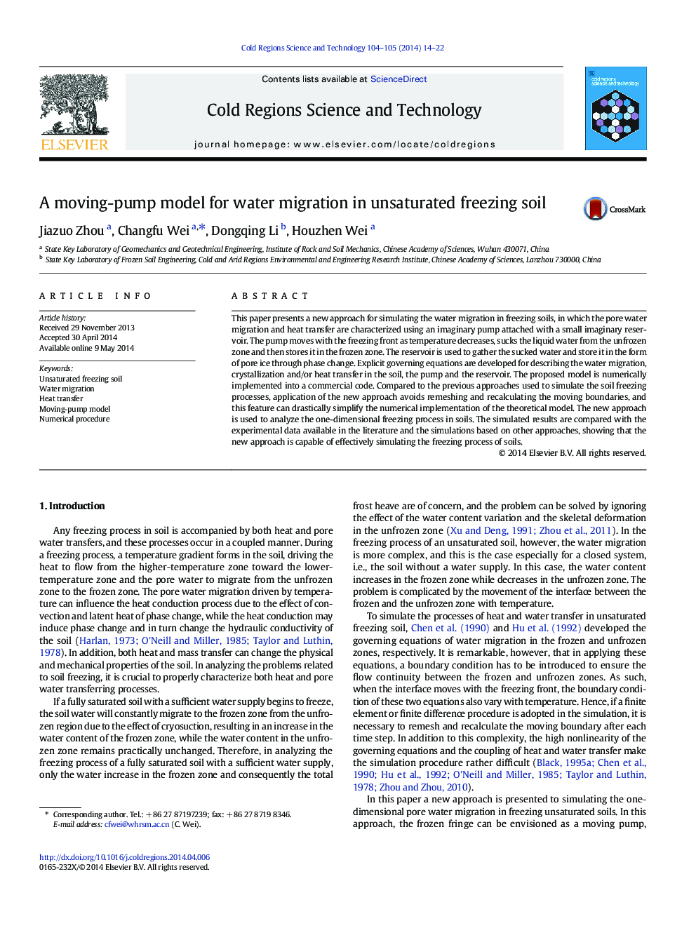 A moving-pump model for water migration in unsaturated freezing soil