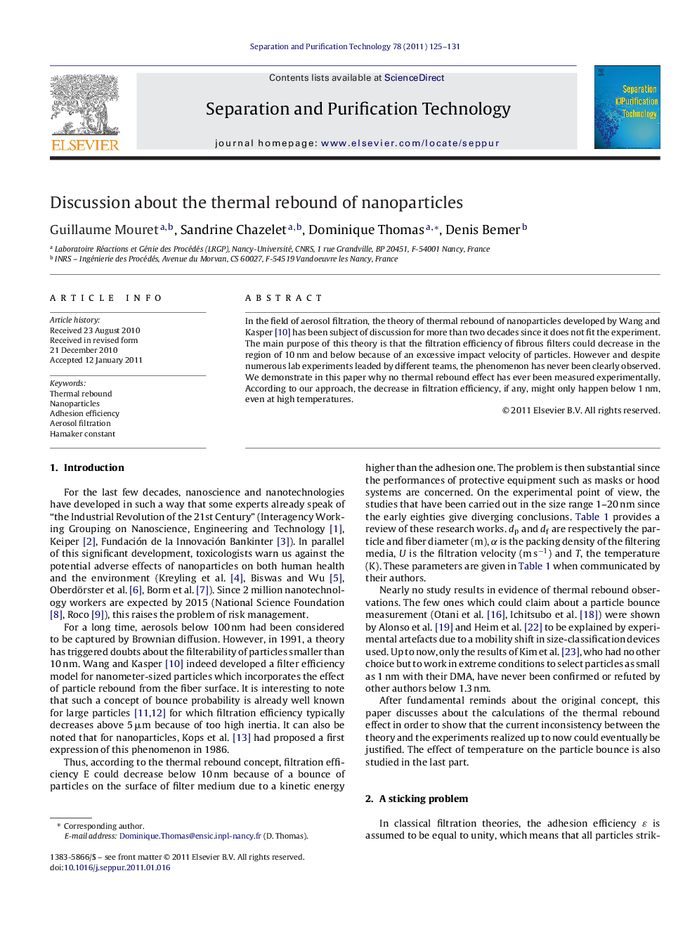 Discussion about the thermal rebound of nanoparticles