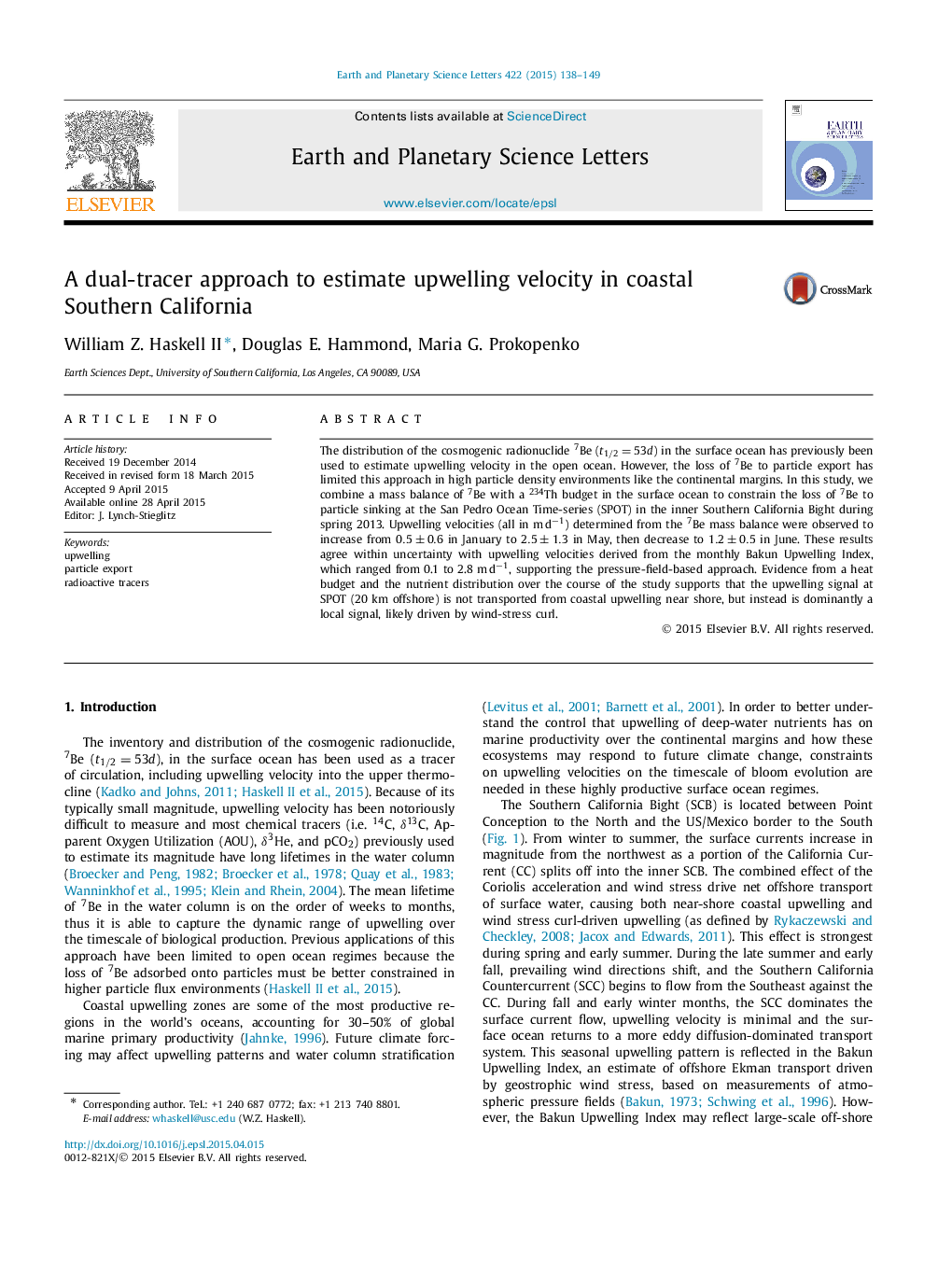 A dual-tracer approach to estimate upwelling velocity in coastal Southern California