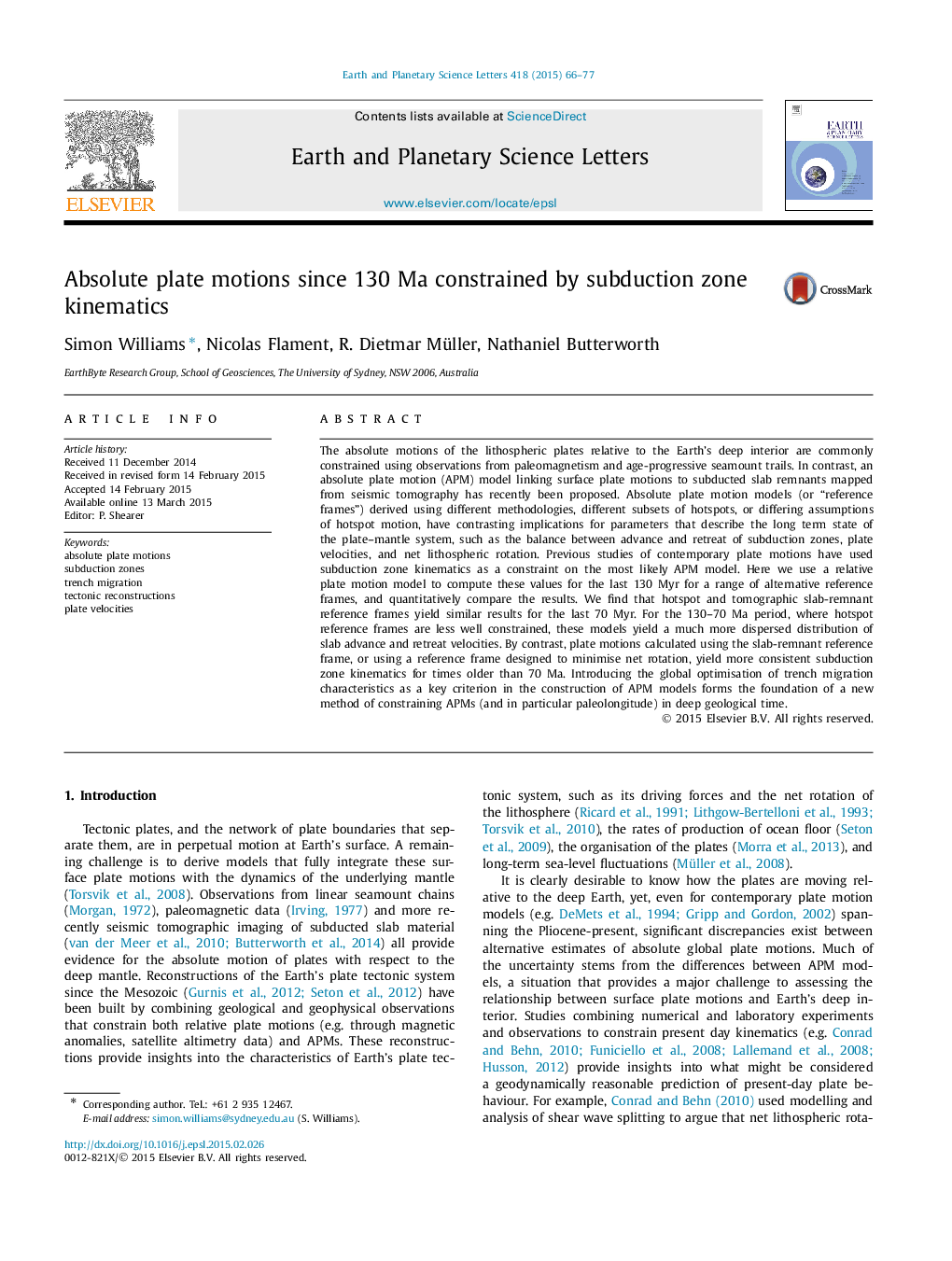 Absolute plate motions since 130 Ma constrained by subduction zone kinematics