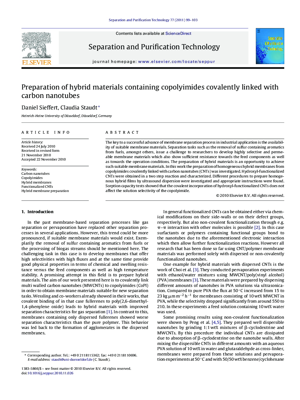 Preparation of hybrid materials containing copolyimides covalently linked with carbon nanotubes