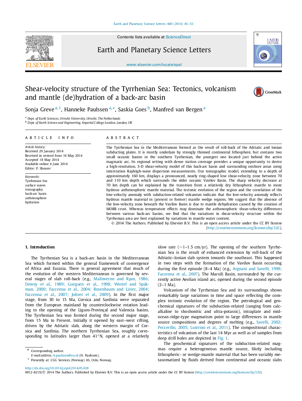 Shear-velocity structure of the Tyrrhenian Sea: Tectonics, volcanism and mantle (de)hydration of a back-arc basin