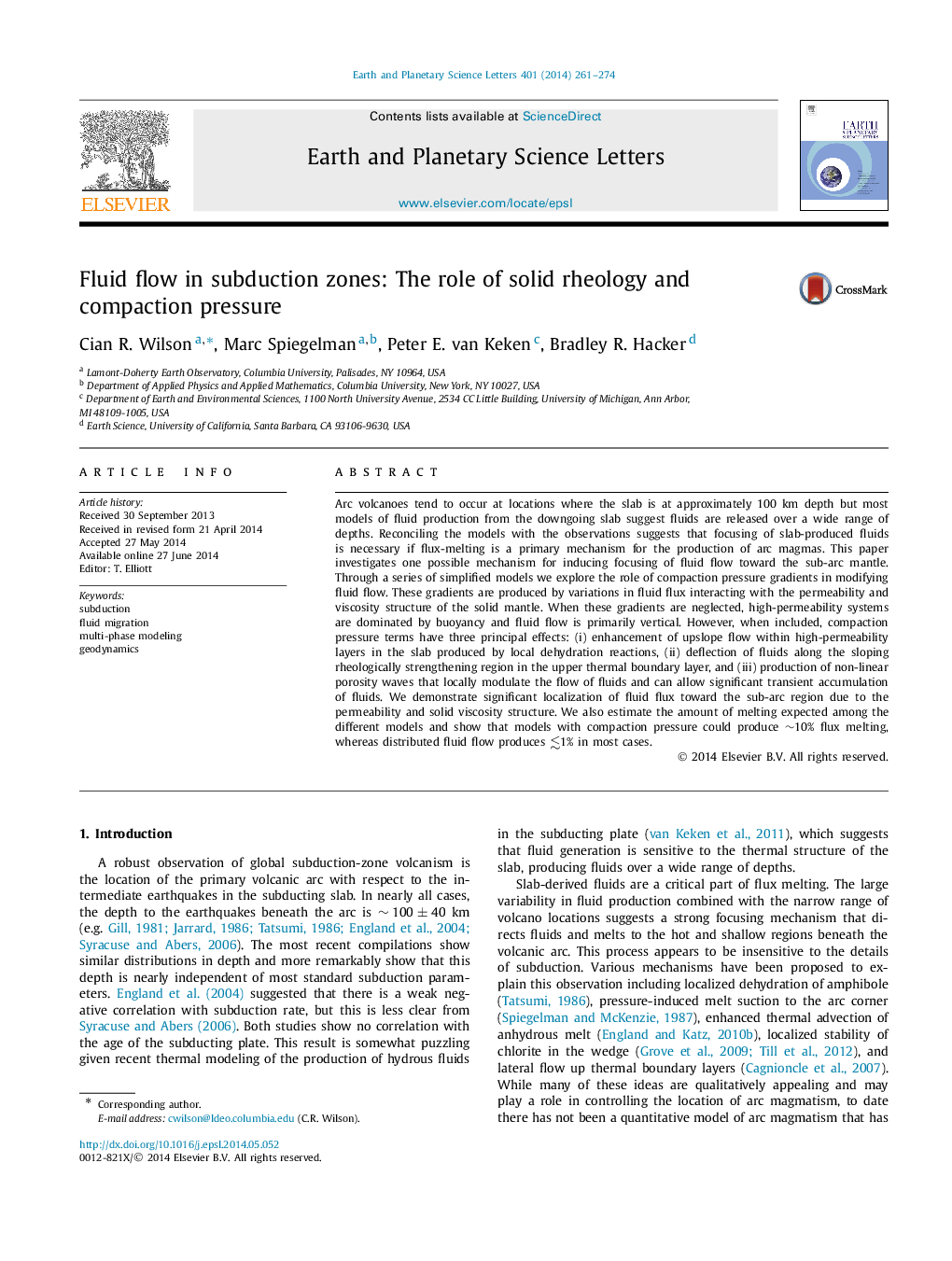 Fluid flow in subduction zones: The role of solid rheology and compaction pressure