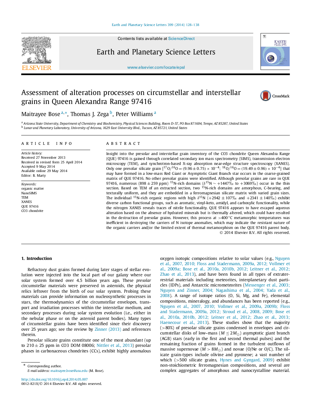 Assessment of alteration processes on circumstellar and interstellar grains in Queen Alexandra Range 97416