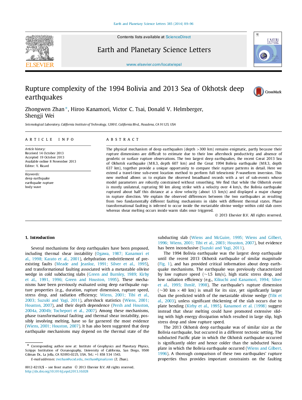 Rupture complexity of the 1994 Bolivia and 2013 Sea of Okhotsk deep earthquakes