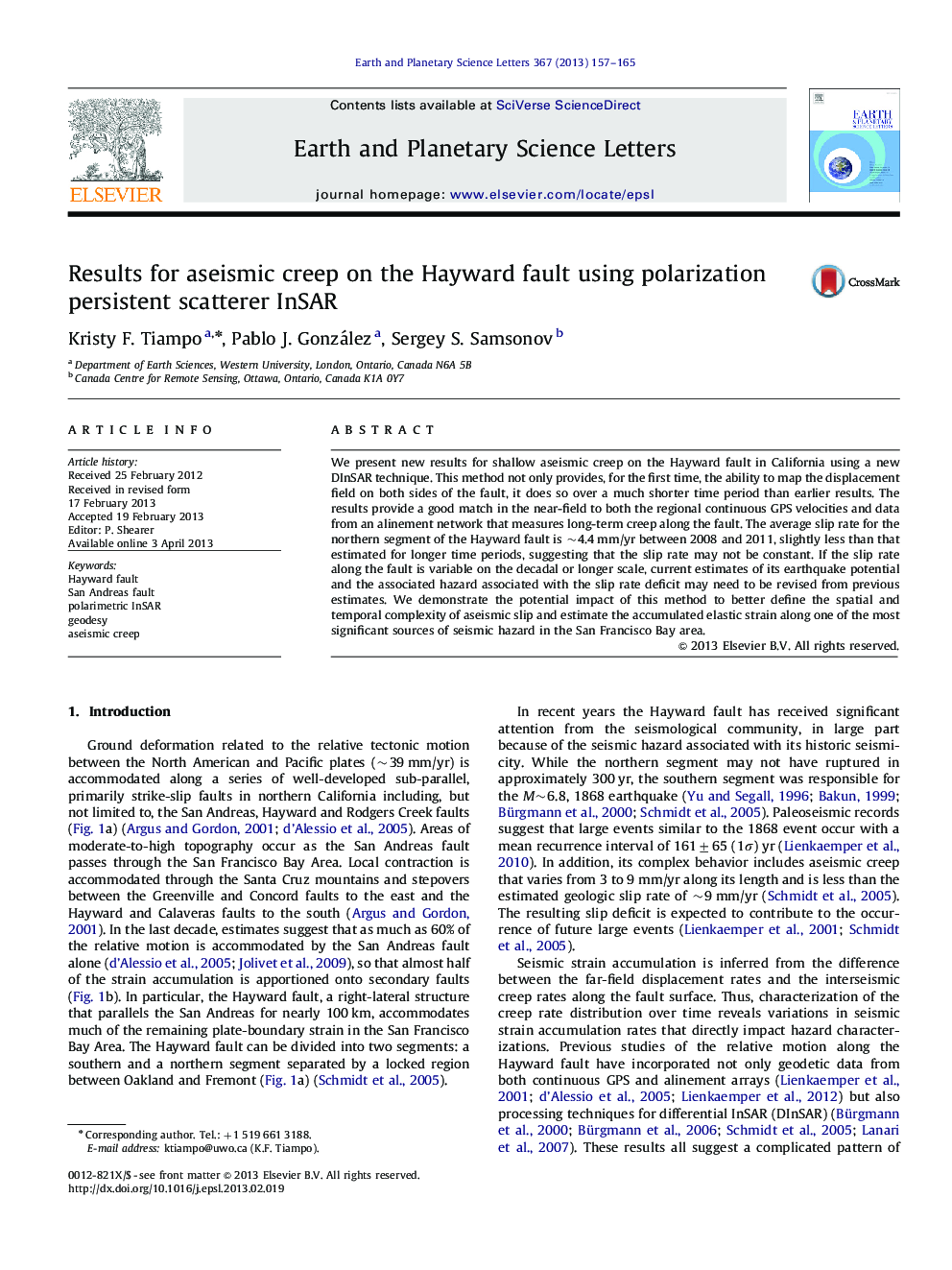 Results for aseismic creep on the Hayward fault using polarization persistent scatterer InSAR