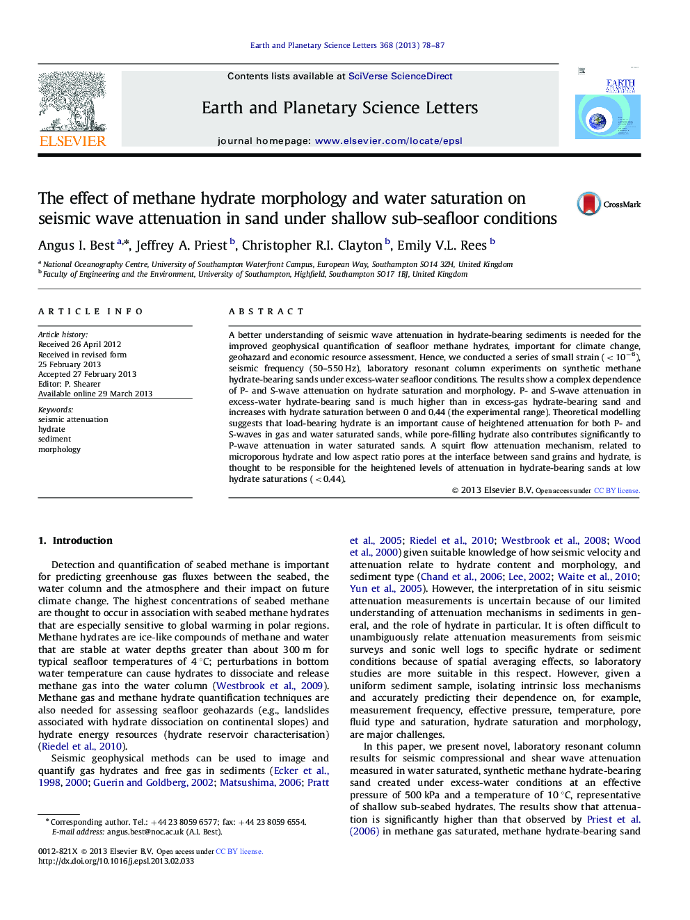 The effect of methane hydrate morphology and water saturation on seismic wave attenuation in sand under shallow sub-seafloor conditions