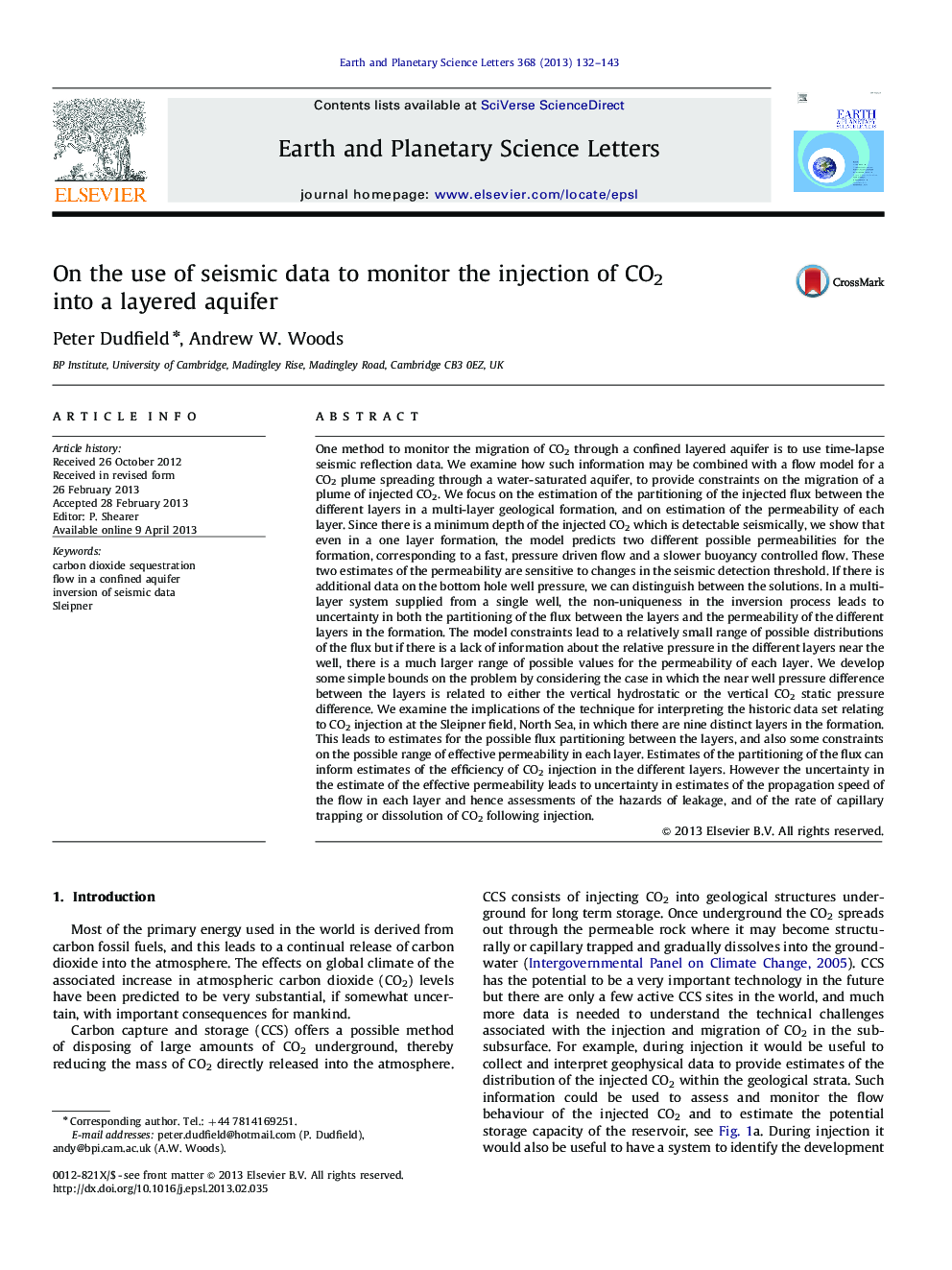 On the use of seismic data to monitor the injection of CO2 into a layered aquifer