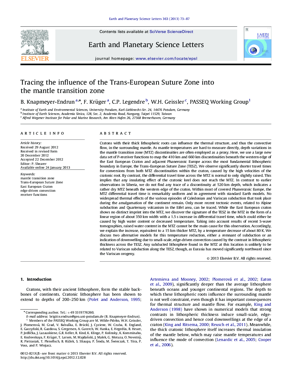 Tracing the influence of the Trans-European Suture Zone into the mantle transition zone