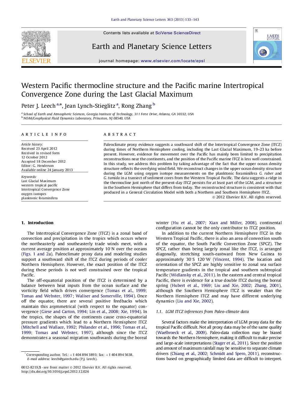 Western Pacific thermocline structure and the Pacific marine Intertropical Convergence Zone during the Last Glacial Maximum