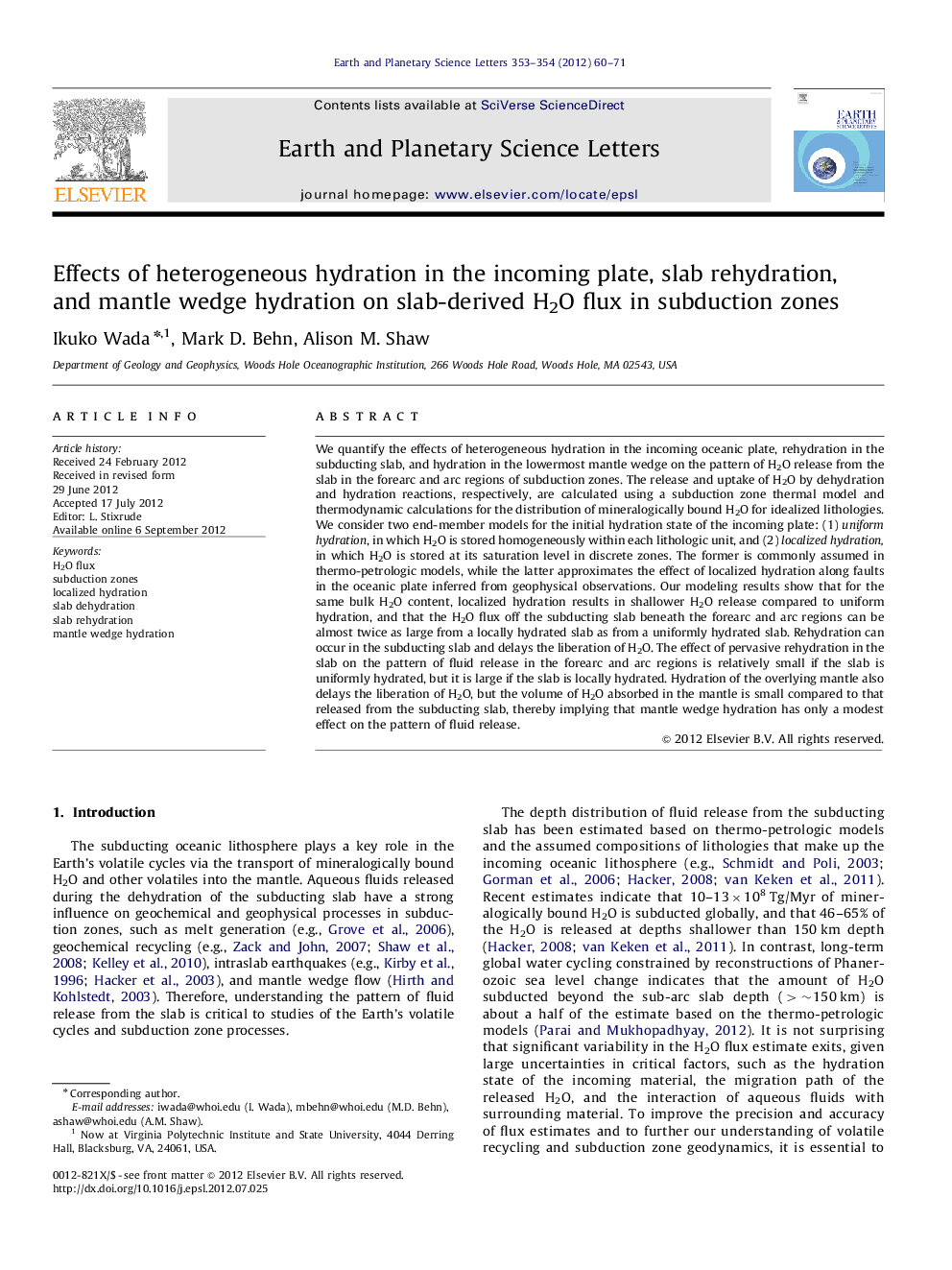 Effects of heterogeneous hydration in the incoming plate, slab rehydration, and mantle wedge hydration on slab-derived H2O flux in subduction zones