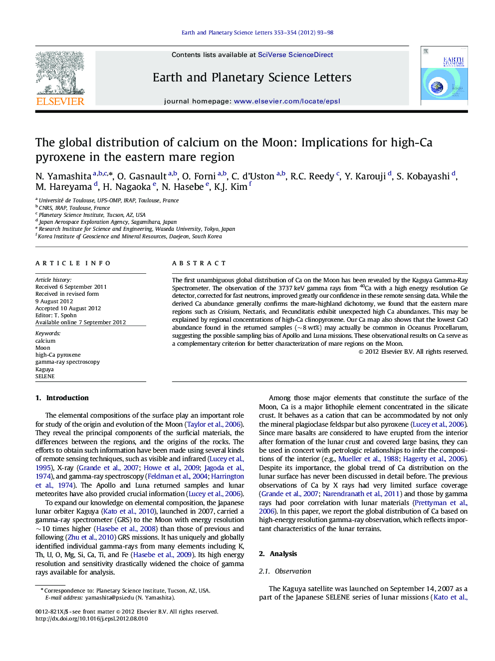 The global distribution of calcium on the Moon: Implications for high-Ca pyroxene in the eastern mare region