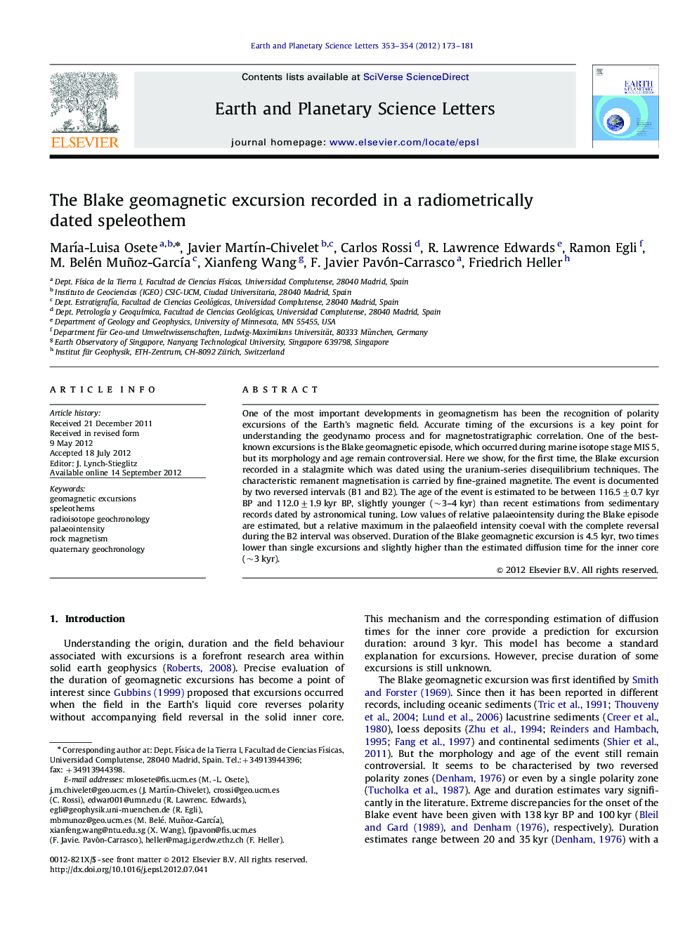 The Blake geomagnetic excursion recorded in a radiometrically dated speleothem