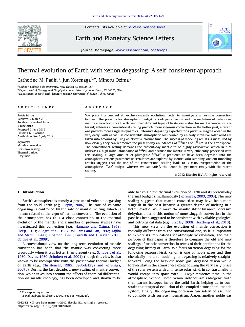 Thermal evolution of Earth with xenon degassing: A self-consistent approach