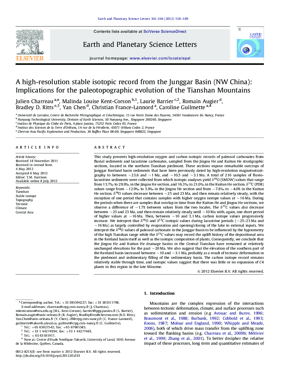 A high-resolution stable isotopic record from the Junggar Basin (NW China): Implications for the paleotopographic evolution of the Tianshan Mountains