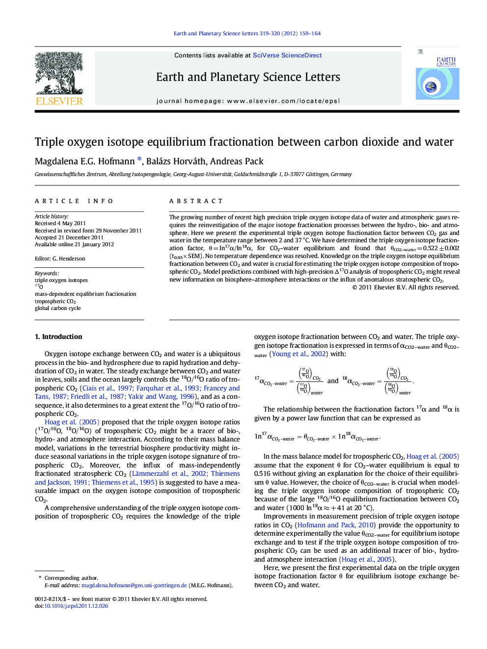 Triple oxygen isotope equilibrium fractionation between carbon dioxide and water