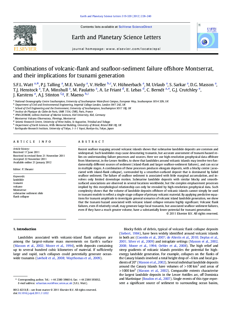 Combinations of volcanic-flank and seafloor-sediment failure offshore Montserrat, and their implications for tsunami generation