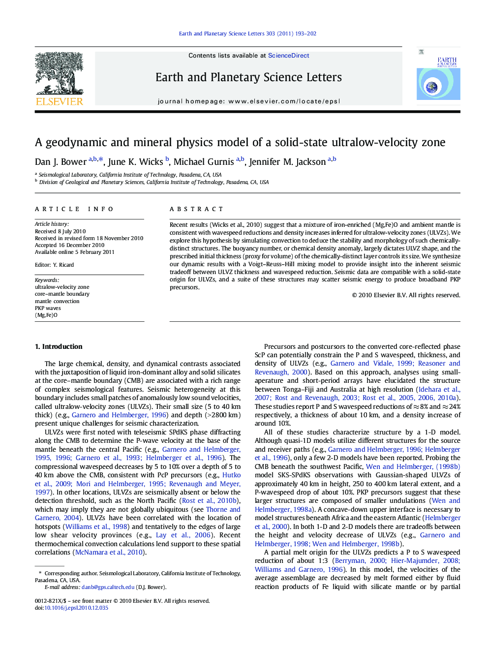 A geodynamic and mineral physics model of a solid-state ultralow-velocity zone