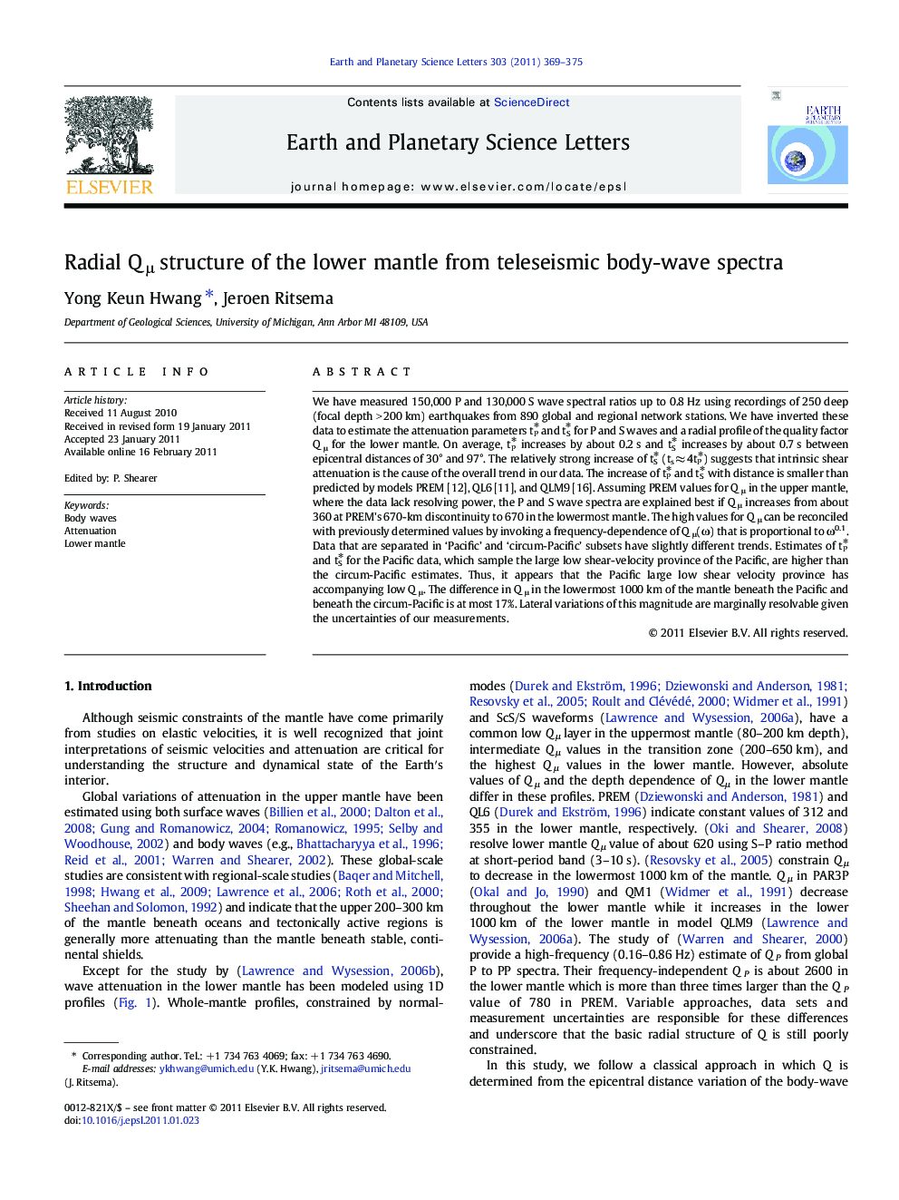 Radial QÎ¼ structure of the lower mantle from teleseismic body-wave spectra