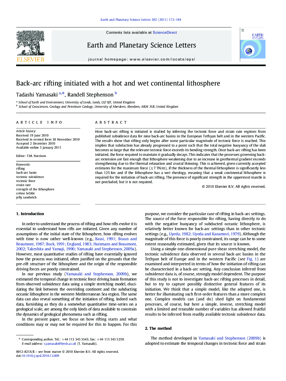 Back-arc rifting initiated with a hot and wet continental lithosphere