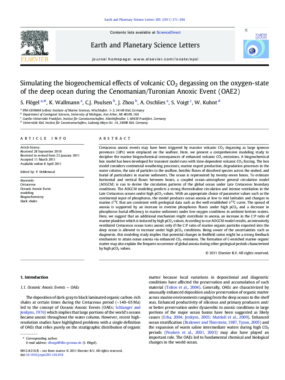 Simulating the biogeochemical effects of volcanic CO2 degassing on the oxygen-state of the deep ocean during the Cenomanian/Turonian Anoxic Event (OAE2)